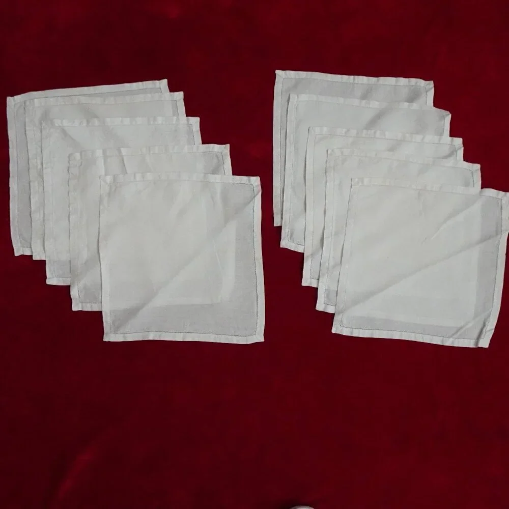 Vintage Cloth Linen Dinner Napkins 11.5” Square White Set of 10 Holidays Dining